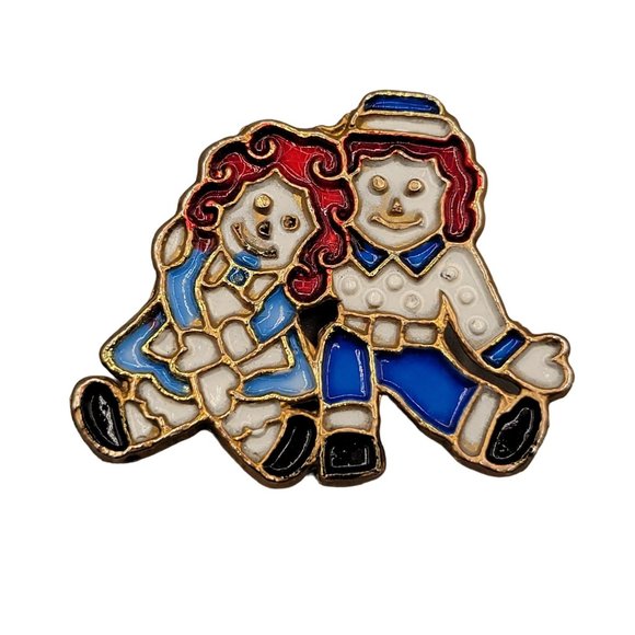 Mamselle Brooch Raggedy Ann and Andy Enamel Pin - Picture 1 of 3